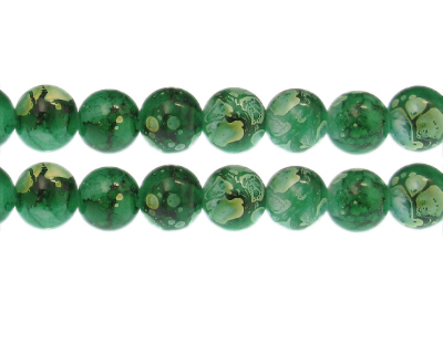 12mm Green Swirl Marble-Style Glass Bead, approx. 14 beads