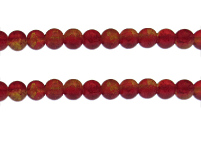 8mm Red/Yellow Crackle Frosted Duo Bead, approx. 36 beads