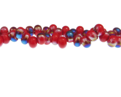 (image for) 8 x 6mm Red/Blue Drop Glass Bead, 20" string - Click Image to Close