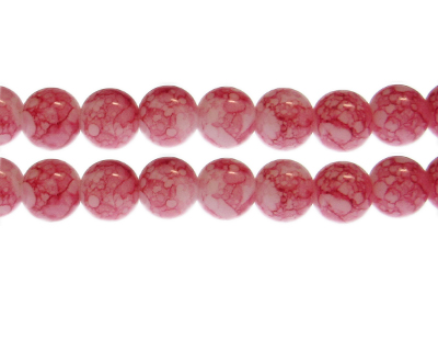 12mm Light Red Marble-Style Glass Bead, approx. 18 beads