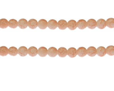 8mm Soft Peach Marble-Style Glass Bead, approx. 53 beads