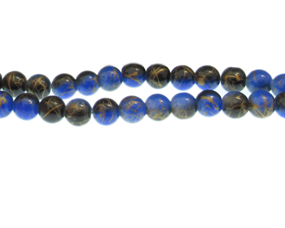 8mm Drizzled Dark Blue/Black Glass Bead, approx. 35 beads