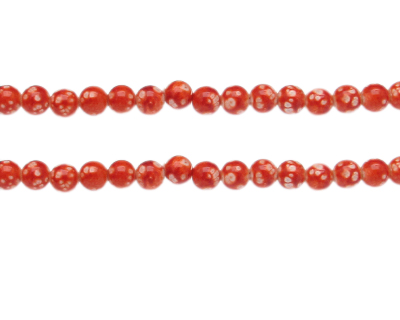 6mm Orange Spot Marble-Style Glass Bead, approx. 42 beads