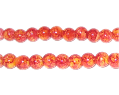 6mm Red Marble-Style Glass Bead, approx. 45 beads