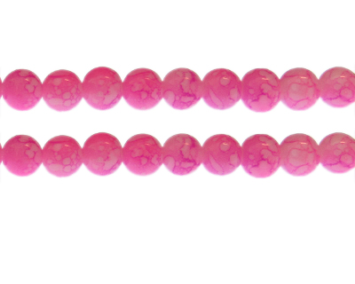10mm Hot Pink Marble-Style Glass Bead, approx. 21 beads