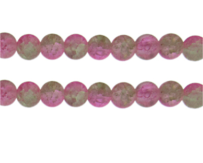 10mm Pink/Apple Green Crackle Frosted Duo Bead, approx. 17 bead