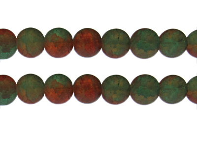 12mm Aqua/Orange Crackle Frosted Duo Bead, approx. 14 beads