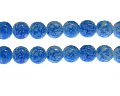 12mm Blue Marble-Style Glass Bead, approx. 17 beads