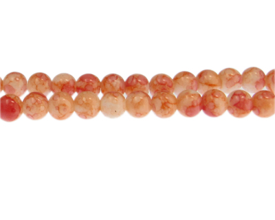 8mm Orange Marble-Style Glass Bead, approx. 35 beads