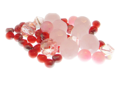 Approx. 1oz. Pink/Red Designer Glass Bead Mix