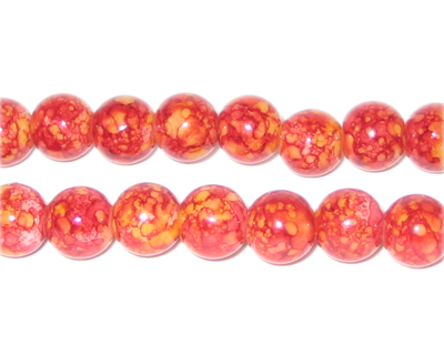 8mm Red Marble-Style Glass Bead, approx. 35 beads
