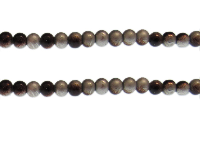 6mm Drizzled Copper/Silver Glass Bead, approx. 43 beads