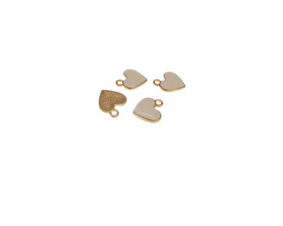 12mm White Heart Enamel Gold Metal Charm, 4 charms