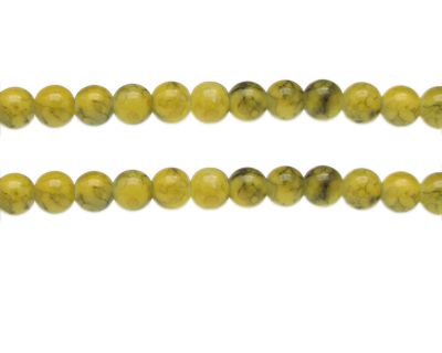 8mm Dark Yellow Swirl Marble-Style Glass Bead, approx. 55 beads