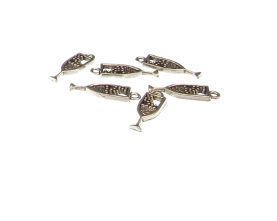 20 x 6mm Champagne Glass Silver Metal Charm, 6 charms