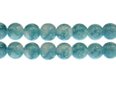 12mm Soft Turquoise Marble-Style Glass Bead, approx. 18 beads