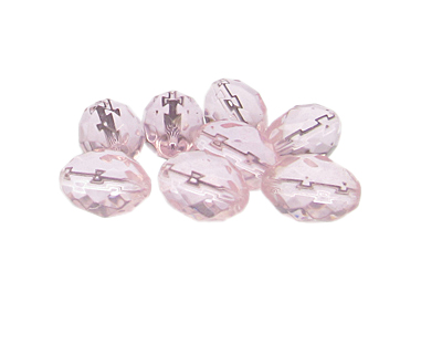 16 x 12mm Pink Oval Faceted Glass Bead, 8 beads