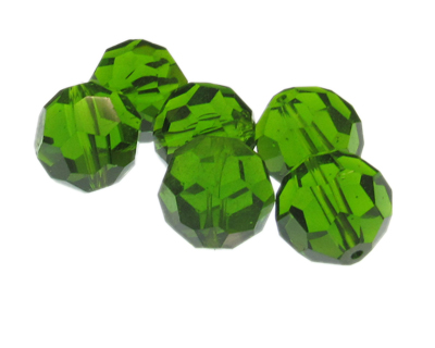16mm Green Faceted Glass Bead, 6 beads