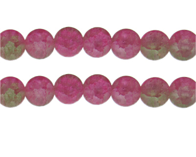 12mm Pink/Apple Green Crackle Frosted Duo Bead, approx. 14 beads
