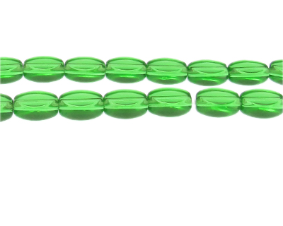 12 x 10mm Green Pressed Glass Oval Bead, 12" string