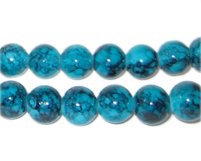 10mm Deep Aqua Marble-Style Glass Bead, approx. 22 beads