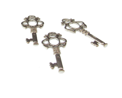 42 x 16mm Key Silver Metal Charm/Pendant, 3 charms