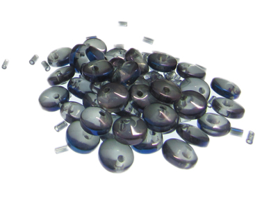 (image for) Approx. 1oz. x 8mm Blue Disc Glass Beads, side-drilled - Click Image to Close