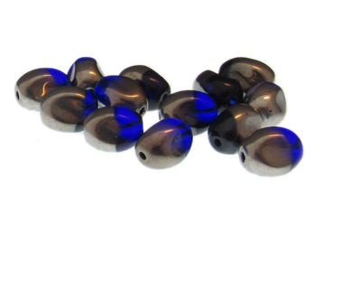 Approx. 1oz. x 12x10mm Silver/Blue Oval Glass Beads