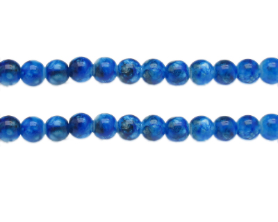 8mm Blue Swirl Marble-Style Glass Bead, approx. 38 beads