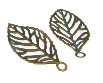 (image for) 48 x 28mm Leaf Patina Metal Pendant, 2 pendants - Click Image to Close