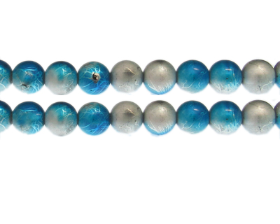 10mm Silver/Turquoise Drizzled Glass Bead, approx. 17 beads
