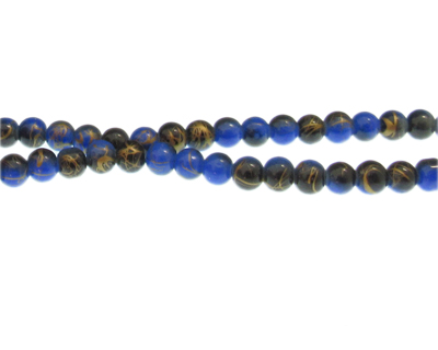 6mm Drizzled Dark Blue/Black Glass Bead, approx. 50 beads