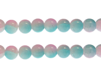 (image for) 12mm Pastel Blue/Pink Duo-Style Glass Bead, approx. 14 beads - Click Image to Close