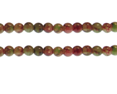 8mm Green/Red Duo-Style Glass Bead, approx. 37 beads