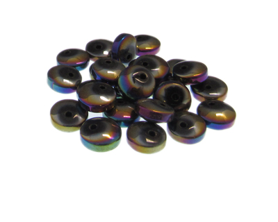 (image for) Approx. 1oz. x 10mm Gunmetal Luster Disc Glass Beads, side-drilled - Click Image to Close