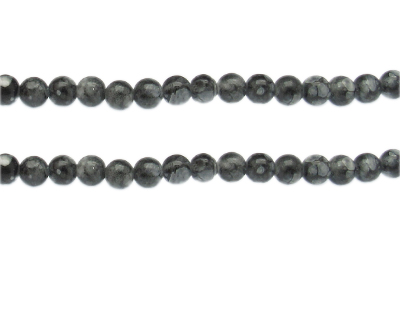 6mm Black Swirl Marble-Style Glass Bead, approx. 42 beads