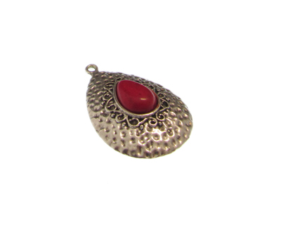 30 x 42mm Dyed Red Turquoise Stone in Silver Drop Pendant