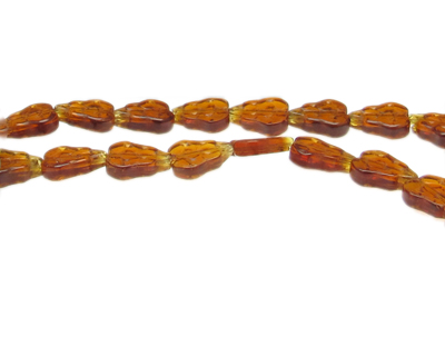 12 x 10mm Golden Brown Pressed Glass Leaf Bead, 12" string