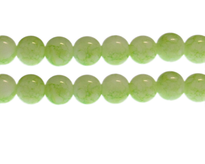 12mm Light Green Marble-Style Glass Bead, approx. 18 beads