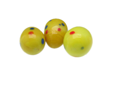 32 x 24mm Yellow Dot Lampwork Egg Glass Bead, 5 beads, NO Hole