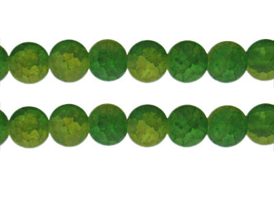 12mm 2xGreens Crackle Frosted Duo Bead, approx. 14 beads