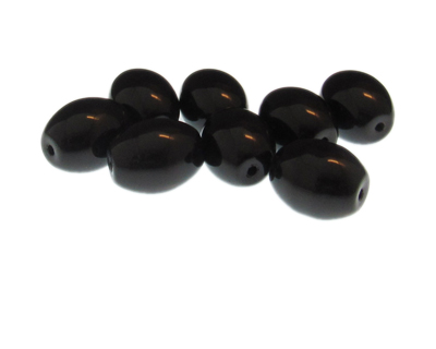 16 x 14mm Black Oval Pressed Glass Bead, 8 beads
