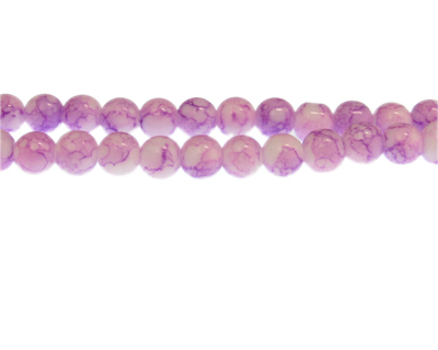 8mm Lilac Marble-Style Glass Bead, approx. 55 beads