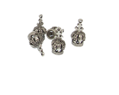 18 x 8mm Crown with Cross Silver Metal Charm, 5 charms