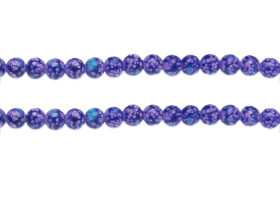 6mm Purple Spot Marble-Style Glass Bead, approx. 42 beads