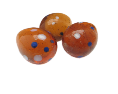 32 x 24mm Peach Dot Lampwork Egg Glass Bead, 1 bead, NO Hole