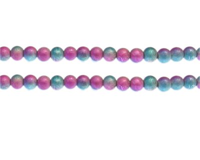 6mm Violet/Turquoise Drizzled Glass Bead, approx. 43 beads