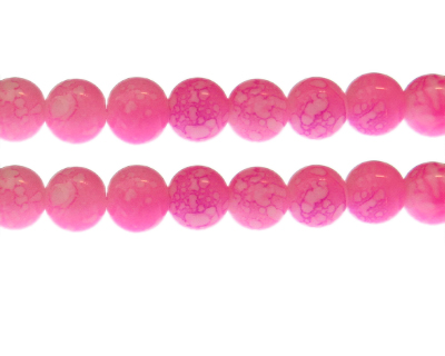 12mm Hot Pink Marble-Style Glass Bead, approx. 17 beads