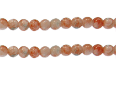 8mm Peach Swirl Marble-Style Glass Bead, approx. 36 beads