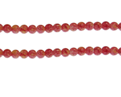 6mm Red/Yellow Marble-Style Glass Bead, approx. 68 beads